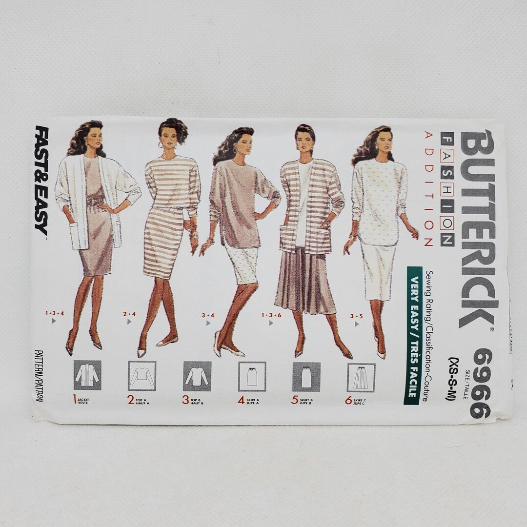 Butterick 6966 Sewing Pattern Jacket Top Skirt Misses/mp Sz XS-S-M ...
