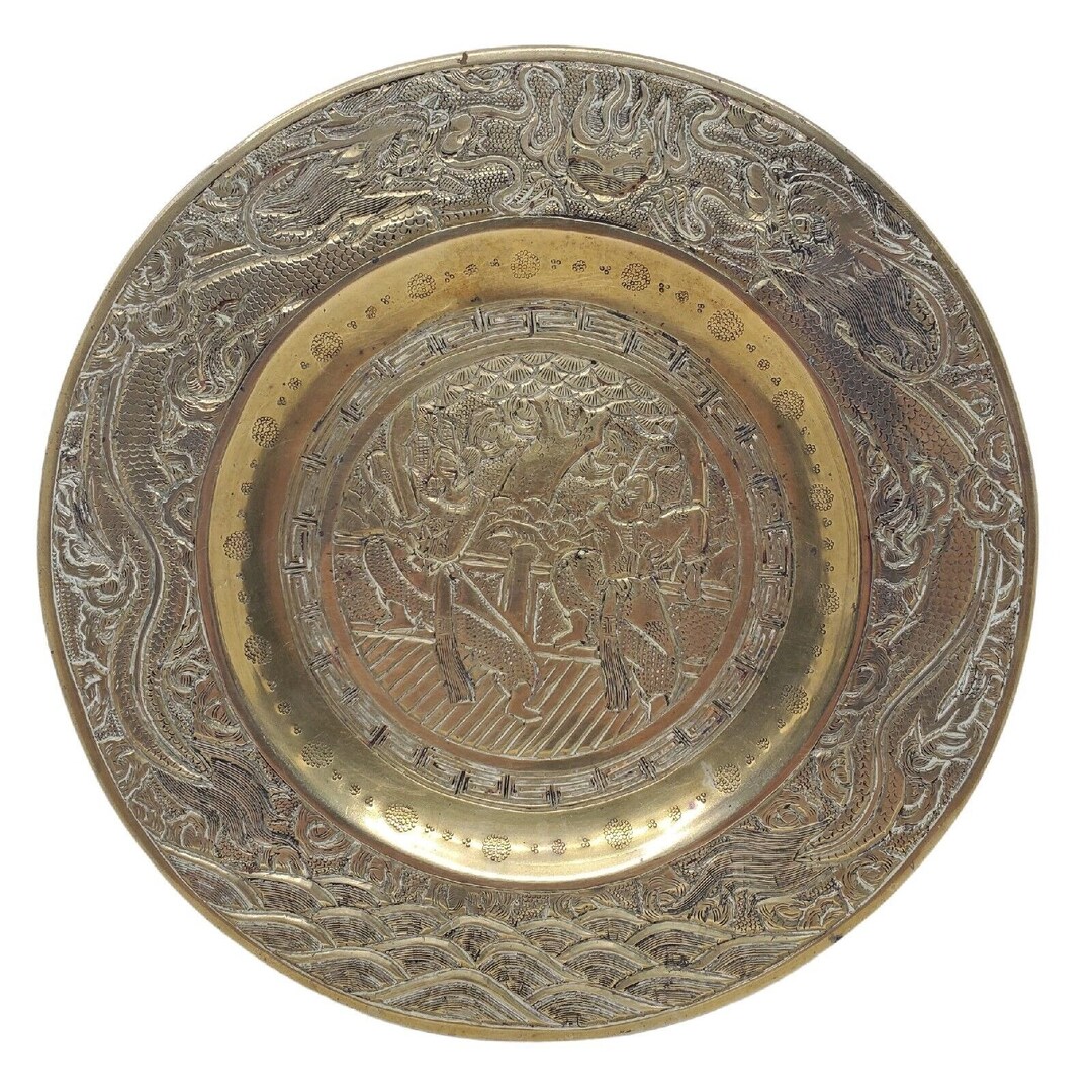 Vintage Chinese Brass Plate Samurai Warriors 10 Charger Etsy