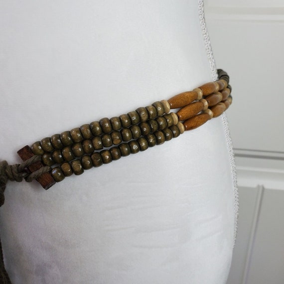 Vintage 70s Wood Belt Beaded Wooden 64" Adjustabl… - image 2