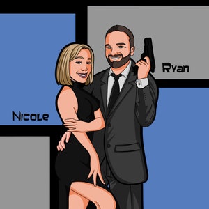 TWO CHARACTERS Pop Art Cartoon Portrait, Family Styled Portrait, Personalized Caricature, Custom Couple Caricature, Christmas ,Birthday Gift