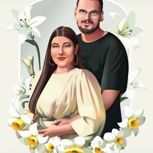 Ritratto di famiglia sul divano, ritratto di coppia digitale in stile cartoon, caricatura personalizzata di un animale domestico, regalo per l'anniversario di matrimonio