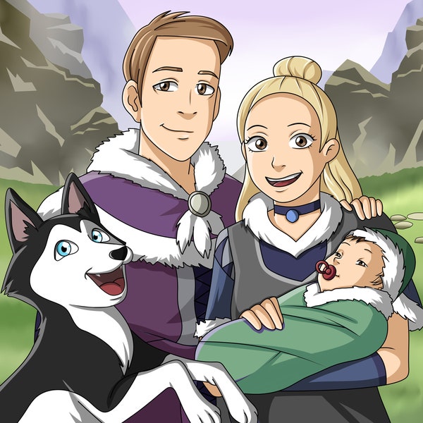 4 CHARACTERS, Custom Portrait, Cosplay Commission, Digital Pet Portrait, Gift for anime lover,Anniversary Gift, Character, Fathers Day
