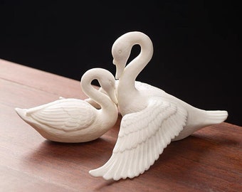 Ceramic Swans Home Ornament Set of 2