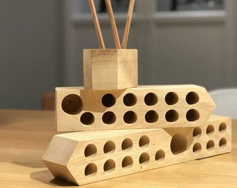 Wooden Pen Holder Multi-purpose Painting Writing Make-up Brush Holder Multi Holes