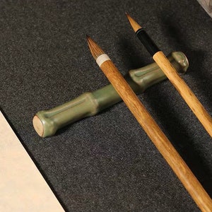Pot de lave-pinceaux en bambou en forme de poterie et de porcelaine | Porte-balais | Repose-pinceau