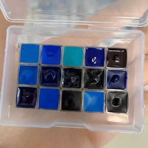 水彩絵の具 15 色の青 1/8 パン | クォーター パン | ハーフ パン 空 海 夜 星 15 個セット