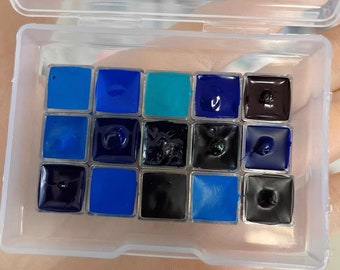 Watercolour Paint 15 Shades of Blue 1/8 Pans | Qtr Pans | Half Pans Sky Sea Night Star Set of 15