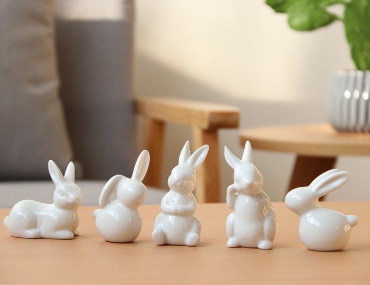 Ceramic Rabbit Home Ornament Set of 5 Bunnies Etsy