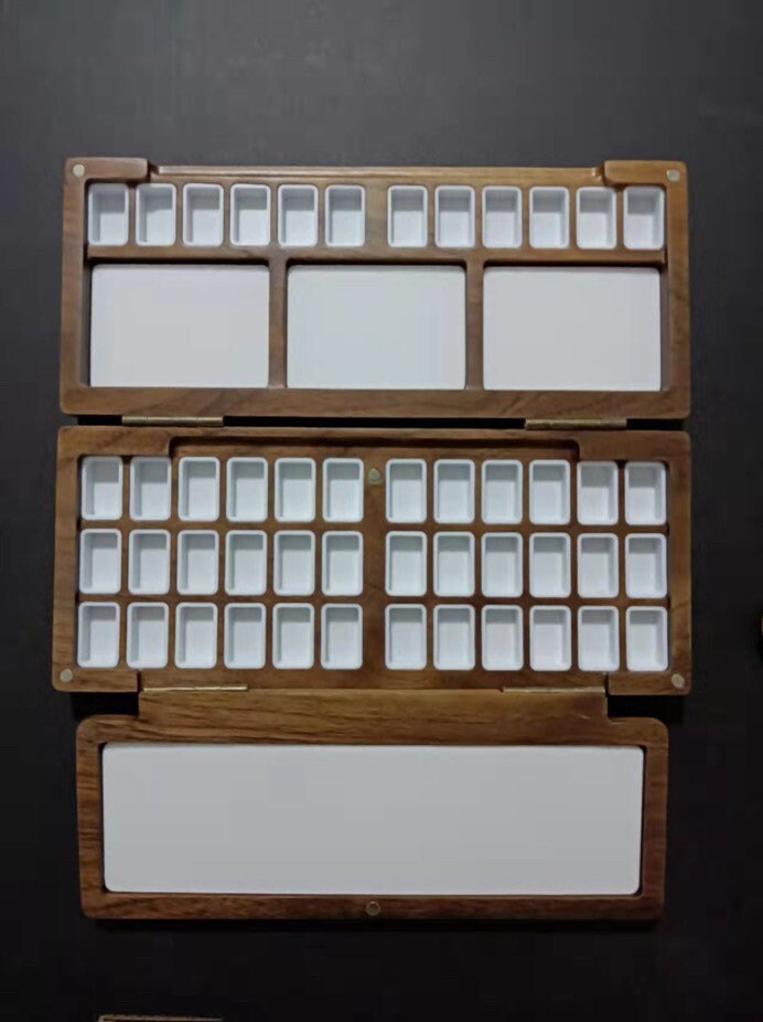 Rosewood | Walnut | Tri-fold Watercolour Travel Paint Box | Paint Case | Wooden Palette | 48-well