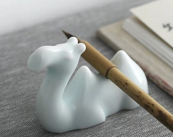 Ceramic Calligraphy Artist Painting Writing Brush Rest Holder "Camel" and "Steed"