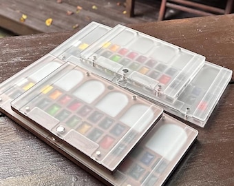 Acrylic | Walnut | Paint Case Painting Palette with Magnetic Lid | Watercolour Paint Box for Travel Journal | 18-well | 30-well | 0.5ml