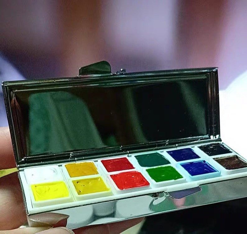 Mini Paint Case Painting Palette Tin Box Mirror Effect Watercolour Paint Box 6 x 2ml or 12 x 1ml image 2