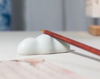 Ceramic Paint Brush Pen Rest Holder "White Cloud"