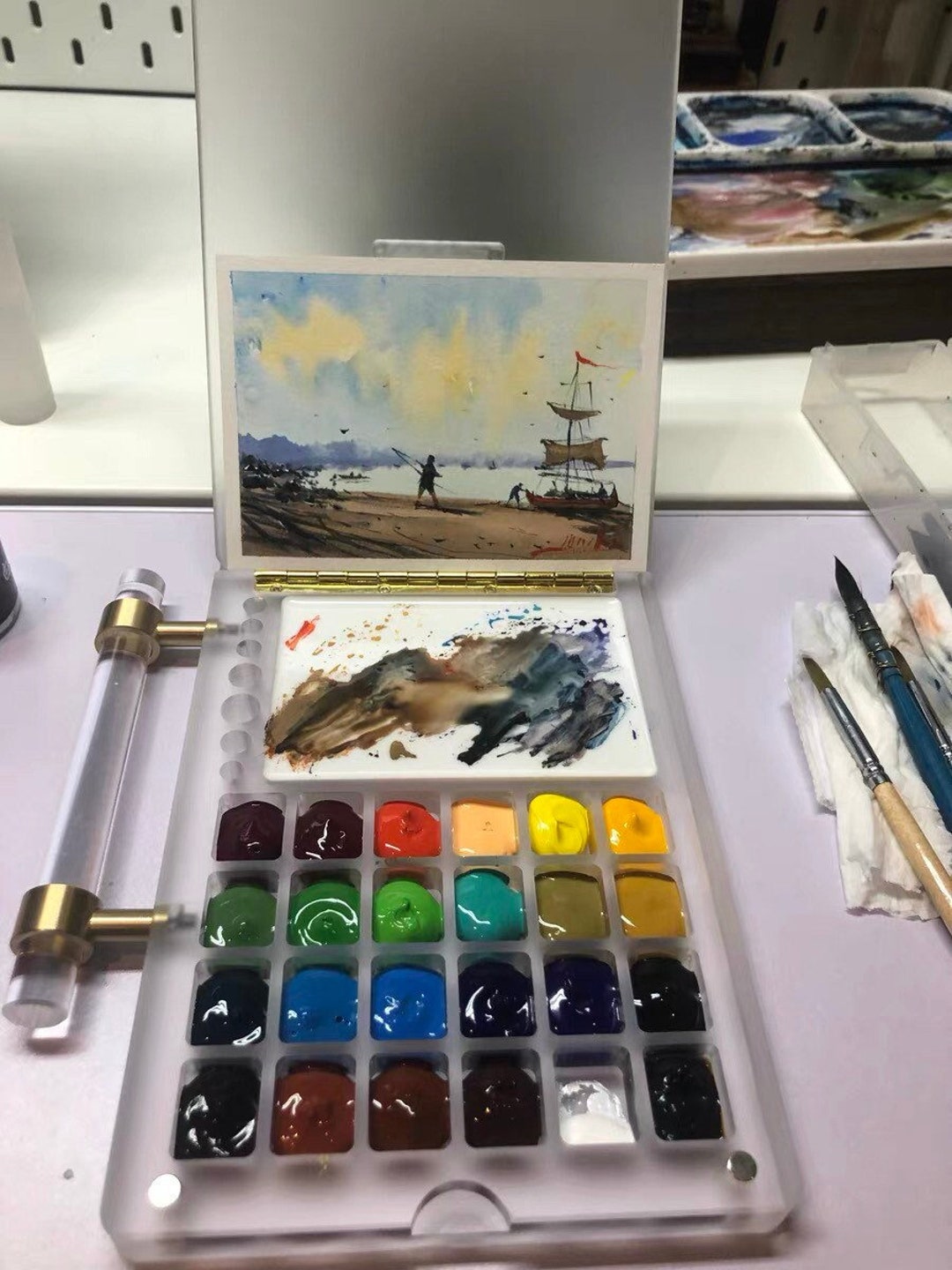 Airtight Watercolor Palette, Paint Palette with Lid & 20 Wells & 5