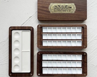 Walnut | Beech | Wooden Paint Box | Case | Palette | 24 Half Pans | 36 Half Pans