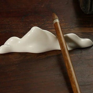 Ceramic Calligraphy Artist Painting Writing Brush Rest Holder " Snow Mountain"