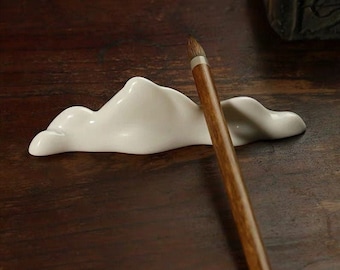 Ceramic Calligraphy Artist Painting Writing Brush Rest Holder " Snow Mountain"