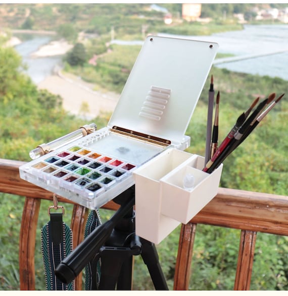 Compact Travel Paint Easel Box Carry Case Portable Watercolour Painting  Palette 24-well 