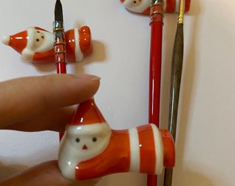 Ceramic Paint Brush Pen Rest Holder Santa Claus Set of 3