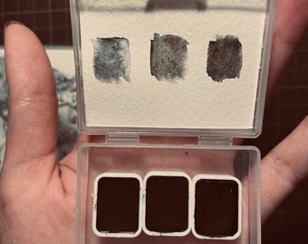 Watercolour Paint 3 Shades of Black Half Pans or Full Pans Liquid Charcoal Set of 3