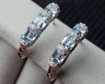 Gem Grade, High Quality Natural Aquamarine Earrings S925 Sterling Silver, Natural Aquamarine Earrings, Natural Aquamarine Jewelry