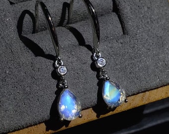 Gem Grade, High Quality Natural Moonstone Earrings S925 Sterling Silver, Blue Moonstone Earrings, Natural Moonstone Earrings
