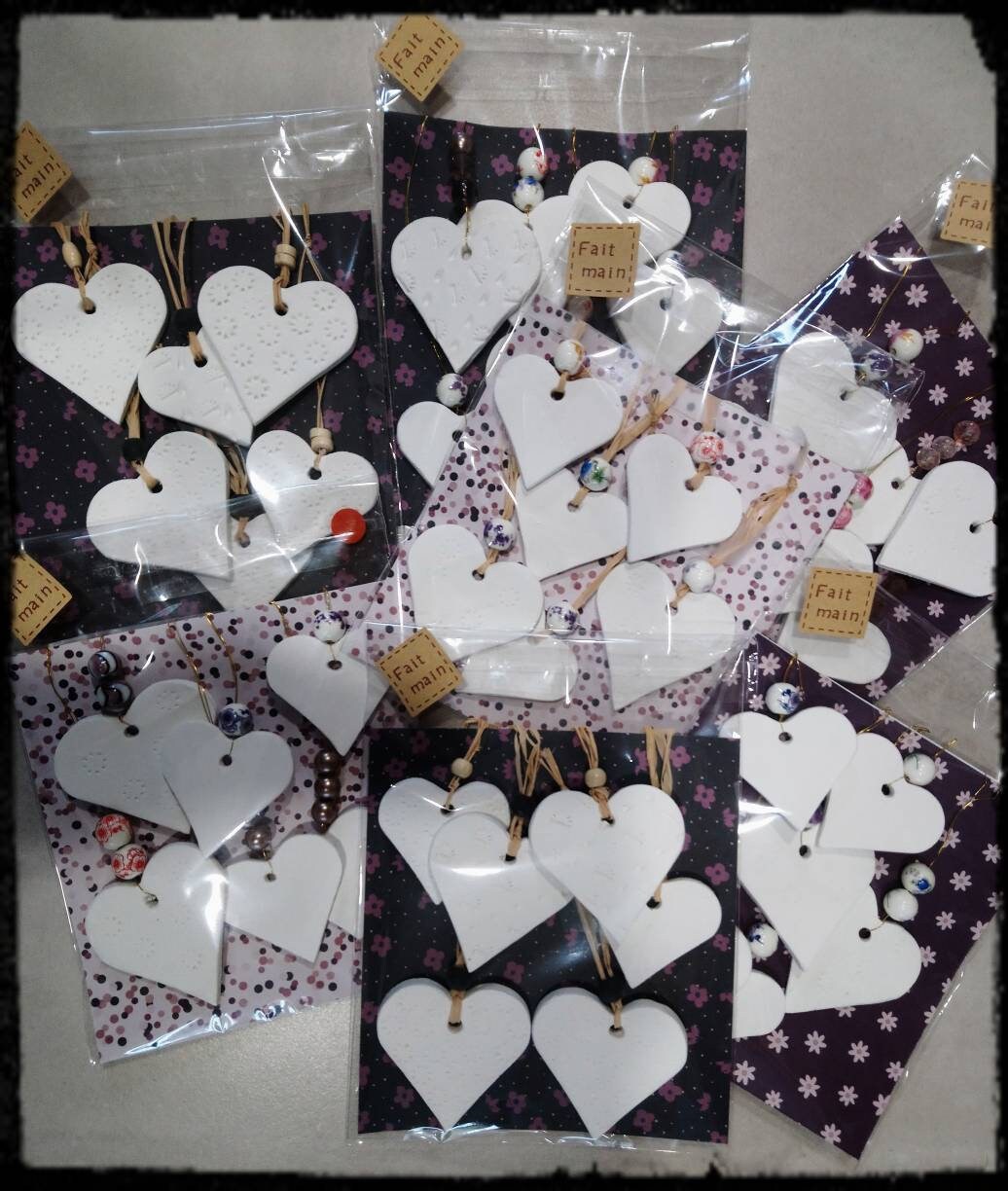 Ornements Coeur en Argile Blanche