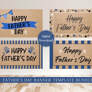 Lot de 4 modèles de bannière pour la fête des pères au choix et à réutiliser, modèle de bannière peinte en téléchargement numérique pour une décoration de fête