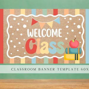 Welcome Class Painted Banner Template, Welcome Back to School Colorful Classroom Decor DIY Brown Kraft Paper Banner Digital Download PNG
