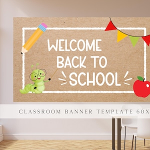 Welcome Back to School Painted Banner Template, First Day of School Colorful Classroom Decor DIY Painted Paper Banner Digital Download Png