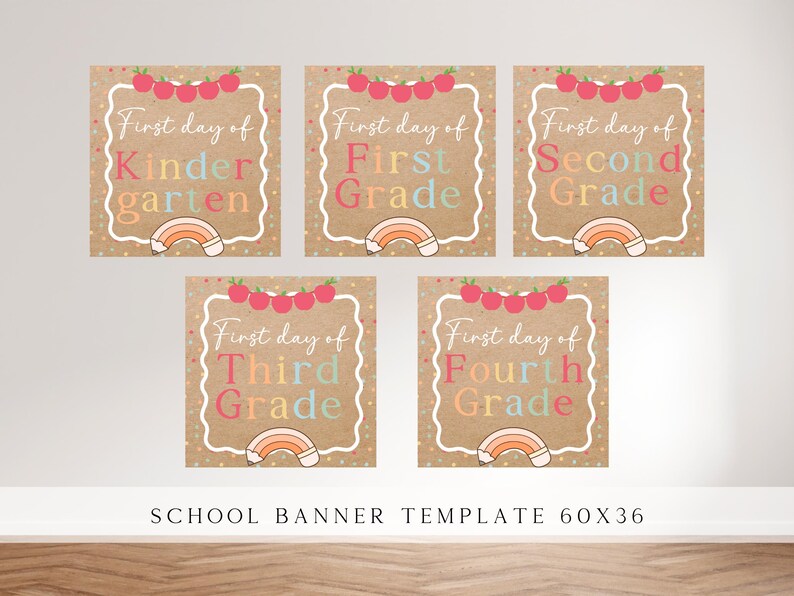 First Day of School Banner Templates Bundle of 5, Kindergarten First ...