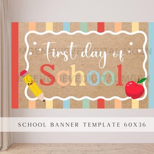 First Day of School Painted Banner Template, Welcome Back to School Colorful Classroom Decor DIY Brown Kraft Paper Banner Digital Download