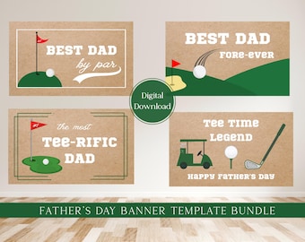 Golf Themed Father's Day Banner Template Bundle with 4 Designs to choose and re-use from, Digital Painted Banner Template for Party Decor