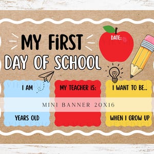 Mini Banner DIY Painted  First Day of School Template, Back to School Colorful 20x16 Brown Kraft Paper Kids Banner to hold, Digital Download