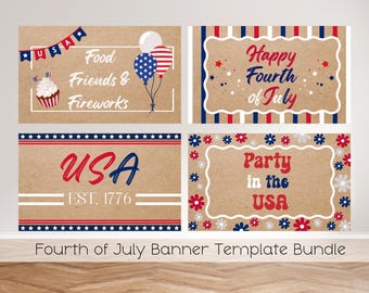 Fourth of July Banner Template Bundle with 4 Designs to choose and re-use from, Painted Banner Digital Download Template for Party Decor