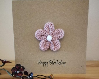 Handmade Card - Knitted Flower - Happy Birthday | Mum | Get Well
