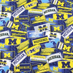 Michigan Wolverines Fat Quarter - 18&quot; x 21&quot; 100% Cotton NCAA Fabric, Craft Fabric, Face Mask Fabric, Quilting, Sewing, Ready to Ship