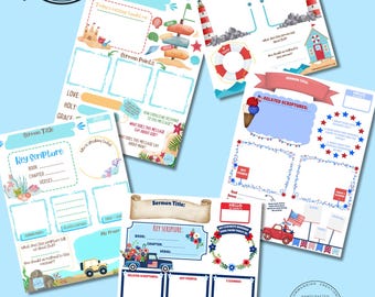Kids’ Sermon Notes Printable 5 Pack | Double-Sided Digital PDF w/ Coloring Page | Fun & Colorful Activity Sheet |Instant  Download