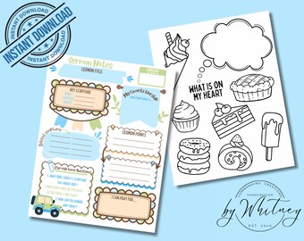 Kids’ Sermon Notes Printable | Double-Sided Digital PDF w/ Coloring Page | Fun & Colorful Activity Sheet | Christian Kids |Instant  Download