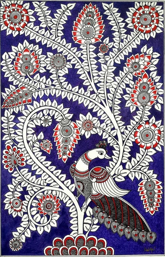 Kalamkari Art Canvas Painting - Beautiful Peacock for Home and Wall De –  Mangal Fashions