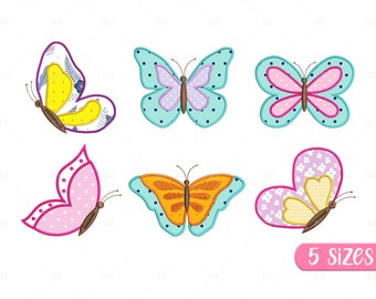 Butterfly Applique Embroidery Design: 6 Designs, 5 Sizes (Digital Download)