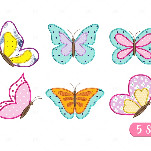 Butterfly Applique embroidery Design, Butterfly embroidery design, Applique design butterfly, Embroidery design butterfly, 6 Design 5 Sizes