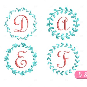 Floral Wreath Bundle Embroidery Design, Flower monogram frame machine embroidery design, Uppercase letters A-Z Embroidery Design, 5 Sizes