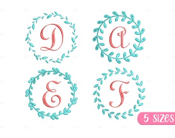 Floral Wreath Monogram Embroidery Design: Uppercase Letters (Digital Download)