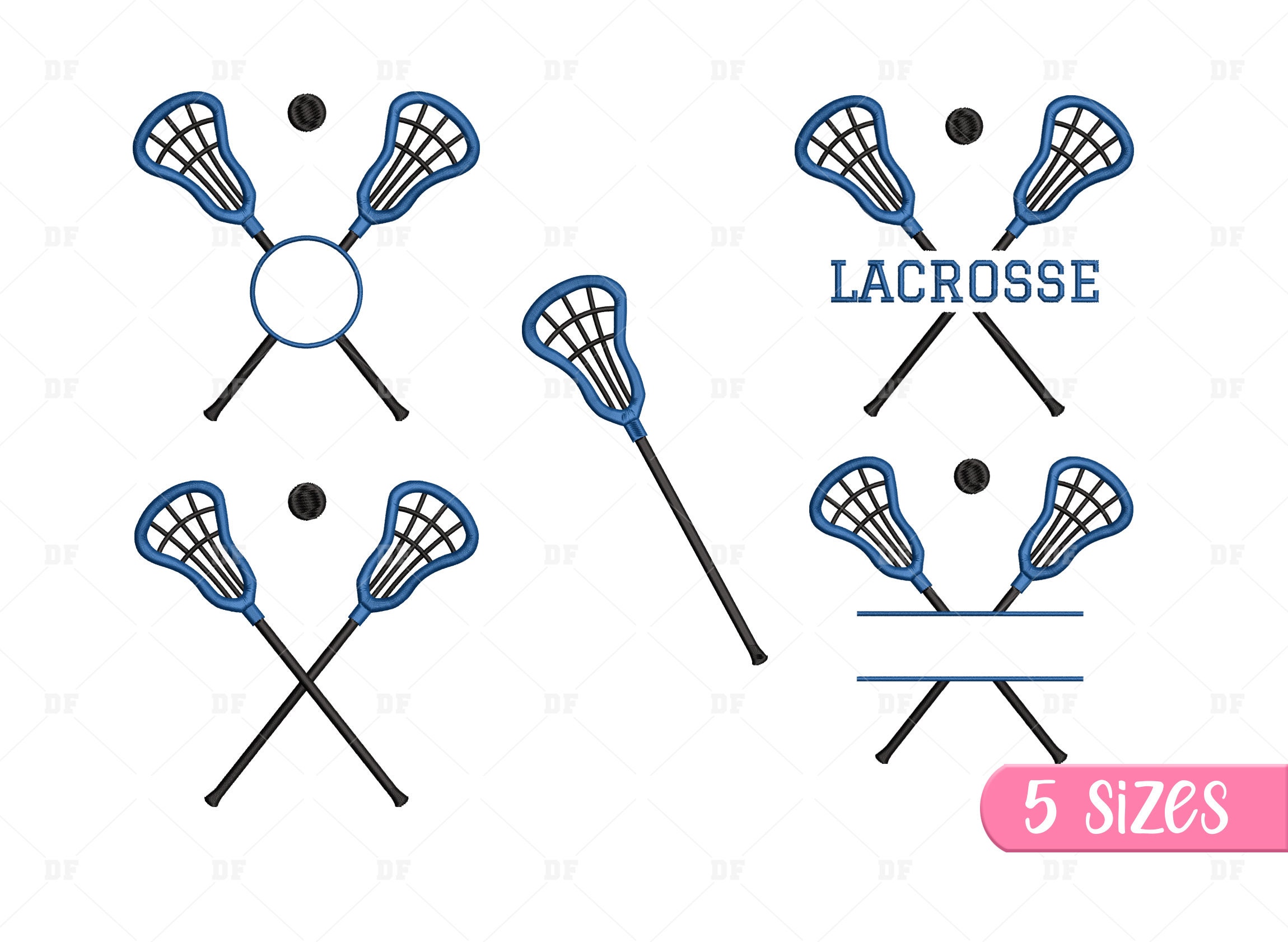 Embroidery Design: Crossed Lacrosse Sticks – 3 sizes