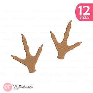 May include: Two embroidered brown bird footprints. The image includes a pink circle with the text "12 SIZES" and the logo "DF Embroidery design".
