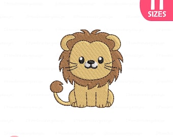 Simpatico disegno da ricamo di un cucciolo di leone, animale del safari (download immediato)