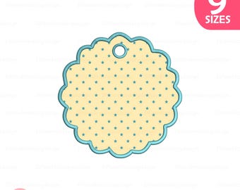 Scallop Tag Applique Embroidery Design, In The Hoop, 9 Sizes