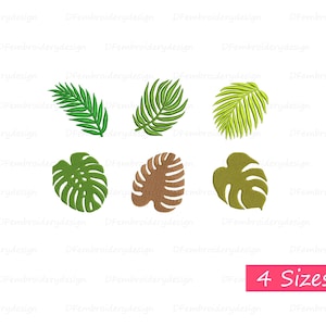 Mini Tropical Leaves Embroidery Designs, Tropical Leaves Embroidery Design, Leaves Embroidery Design, 6 Designs, 4 Sizes