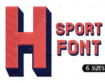 3D Sport Font Embroidery Design: Capital Letters & Numbers (6 Sizes)